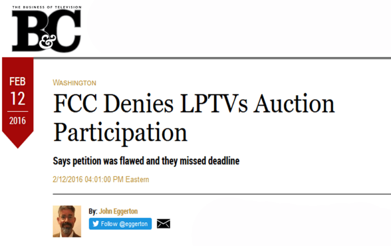 FCC Denies LPTVs Auction Participation