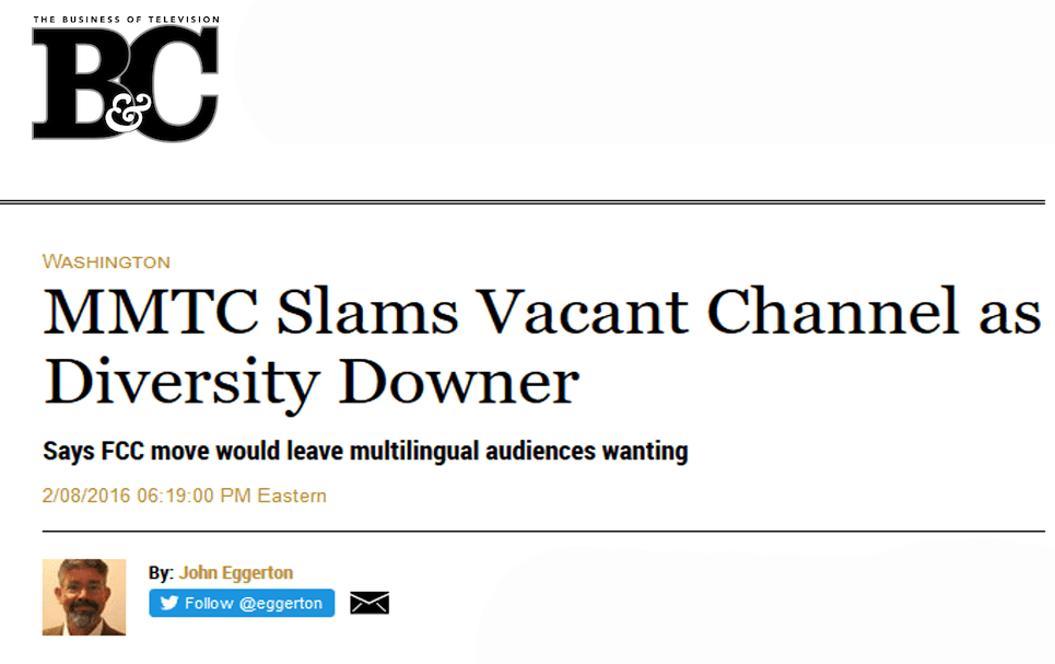 MMTC Slams Vacant Channel as Diversity Downer MMTC Slams Vacant Channel as Diversity Downer