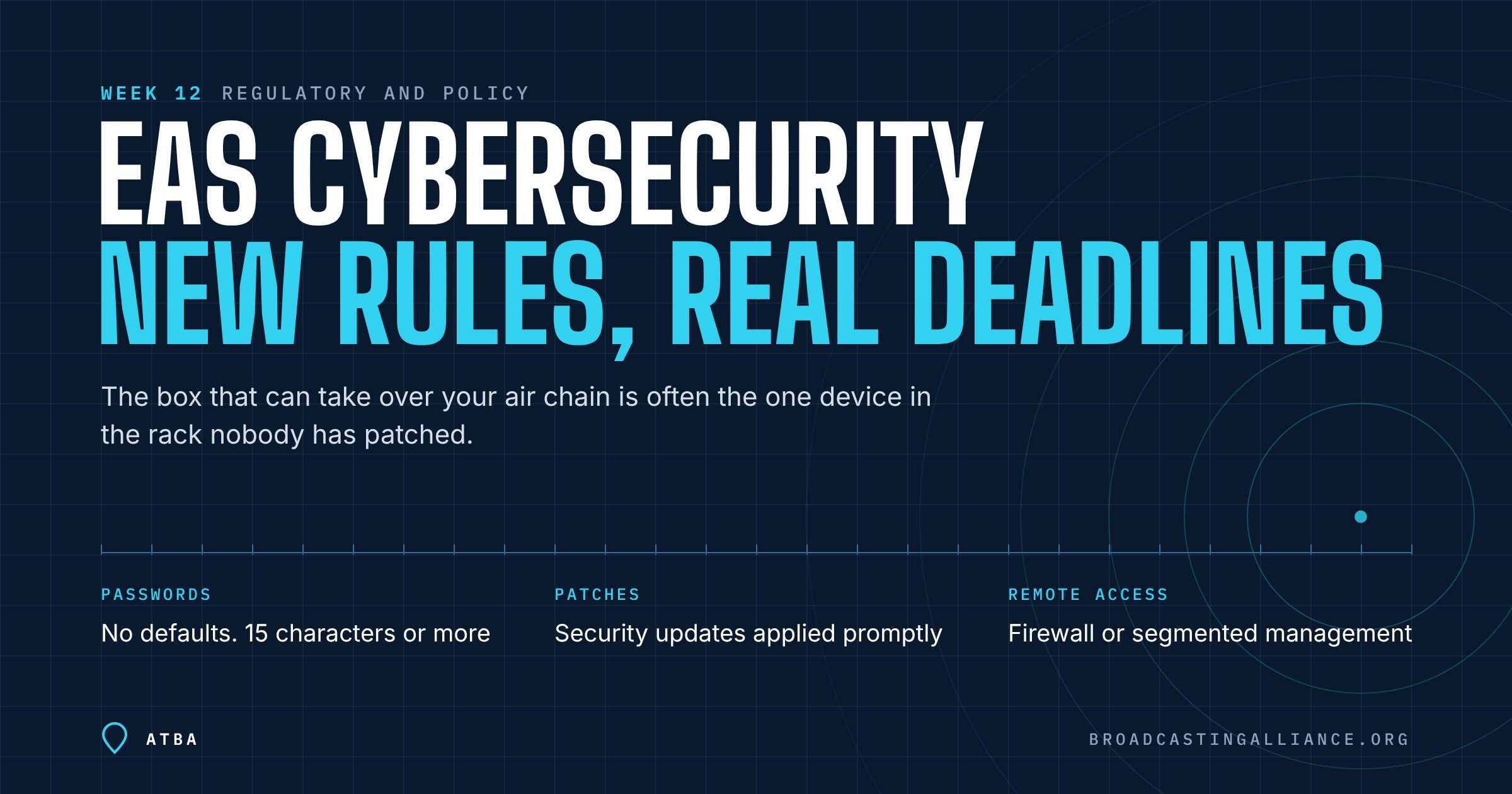 EAS Cybersecurity: New Rules, Real Deadlines. No default passwords, prompt security patches, firewall or segmented remote access.